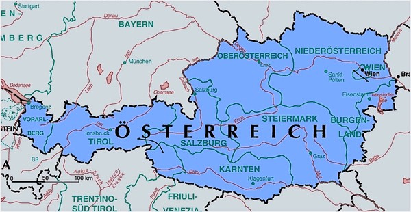Austria map and States  Österreich Bundesländer 
